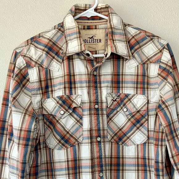 Vintage Hollister plaid pearl snap Y2K button up western cowboy style pockets M - Picture 3 of 15